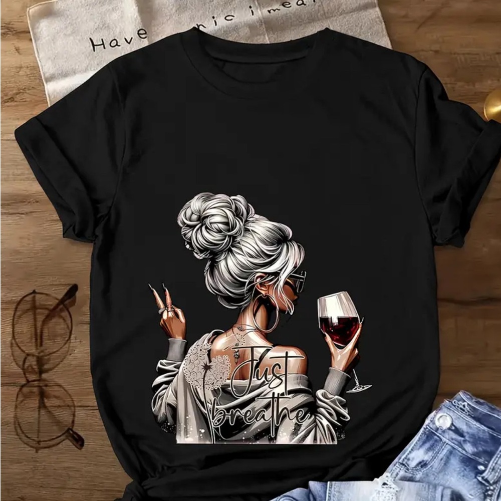 Black Graphic Tee - Just Breathe